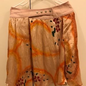 CUSTO  Barcelona Retro Y2K Silk  Flower Floral Painted Skirt size 38 NWT
